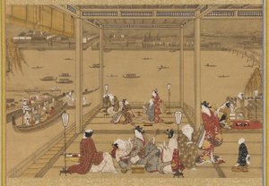 Glæde i et tehus ved floden, Edo-perioden, 1700-tallet. af Unbekannt