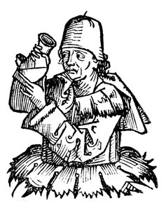 Gentile da Foligno, italiensk læge fra det 14. århundrede, undersøgte en urinprøve, 1493 af Unbekannt