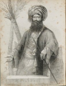 Giovanni Battista Belzoni 1778-1823 Frontispice fra Fortælling om operationerne og nyligt diskotek af Unbekannt