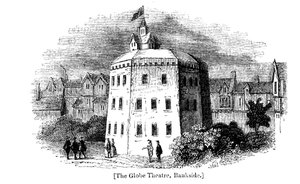 Globe Theatre, Bankside, Southwark, London, som det så ud c1598 af Unbekannt