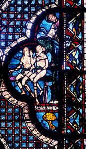 Gud konfronterer Adam og Eva, farvet glas, Chartres Cathedral, Frankrig, 1205-1215 af Unbekannt