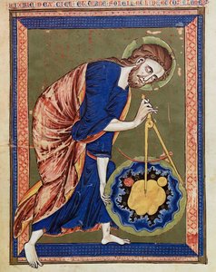 Gud, den guddommelige arkitekt. Belysning fra Bibelens moralisée, Codex Vindobonensis 2554, ca. 1250 (vellum) af Unbekannt