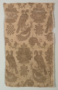 Guldmønstret silke med falke og heraldik, 1360-1400. af Unbekannt