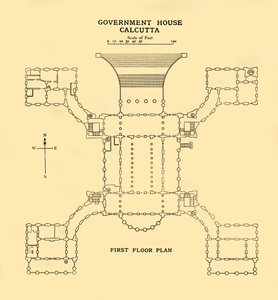 Government House Calcutta - Plan på første sal, 1925. af Unbekannt