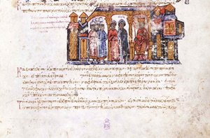 Storprinsesse Olga besøger Constantine VII Miniature fra Madrid Skylitzes, 11.-12. århundrede af Unbekannt