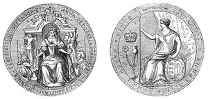 Dronning Anns store segl, efter foreningen af England og Skotland, 1707, 1800-tallet af Unbekannt