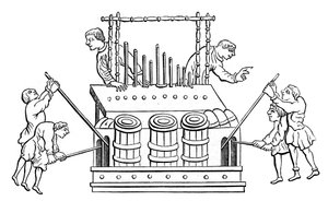 Stort orgel med bælge og dobbelt keyboard, 1100-tallet, 1870 af Unbekannt