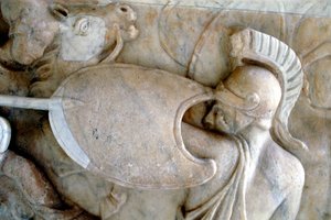 Græsk hoplit i kamp mod Amazonerne 30BC-200AD af Unbekannt