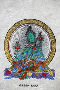 Grøn Tara, buddhistisk symbol på velstand. Kopan Kloster, Bhaktapur, Nepal af Unbekannt