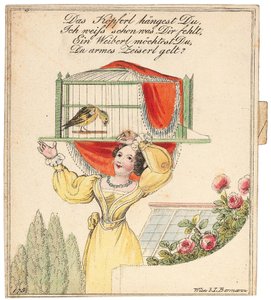 Lykønskningskort. Dit lille hoved hænger, jeg ved hvad der er galt med dig... efter 1815. af Unbekannt