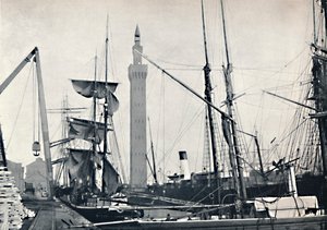 Grimsby - Udsigt over havnen med det hydrauliske tårn, 1895 af Unbekannt