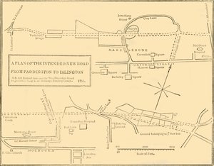 Grundplan for New Road fra Islington til Edgware Road, 1755, c1876. af Unbekannt