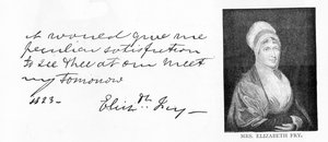 Håndskrift og signatur af Elizabeth Fry af Unbekannt