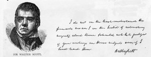 Håndskrift og signatur af Sir Walter Scott (pen og blæk på papir) af Unbekannt