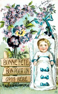 Tillykke med fødselsdagen, stor baby, stor baby, fransk postkort, c1900 af Unbekannt
