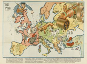 Hark! Hark! Hundene gøer! Europæisk satirisk kort, 1914 af Unbekannt