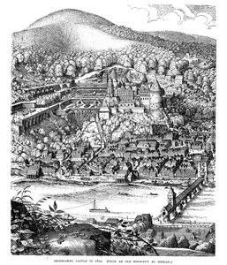 Heidelberg Slot og by set over Neckar-floden, Tyskland, i 1620 af Unbekannt