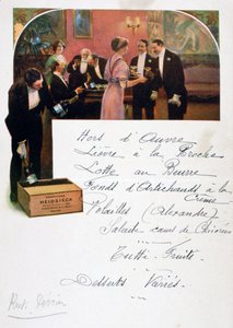 Heidsieck Champagner-Werbung auf einer Speisekarte, 19. Jahrhundert