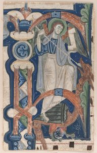 Historieret indledende P Udtaget fra en korbog: St. Michael and the Dragon, begyndelsen af 1200-tallet. af Unbekannt