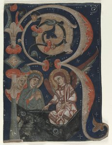 Historieret indledende R Udskåret fra en Gradual: The Three Marys at the Tomb, ca. 1200-1230. af Unbekannt