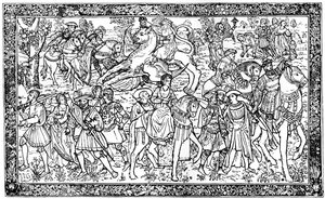 Historiske og allegoriske figurer, gobelin ved Hampton Court Palace, Richmond, London, 1930 af Unbekannt