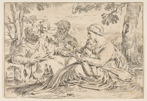 Hellig Familie med Sankt Elizabeth og Sankt Johannes Døberen, kopi i omvendt a..., ca.1639 eller senere. af Unbekannt