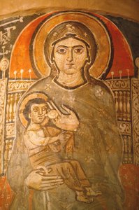 Holy Virgin og Saint John Kame koptisk kloster fresko: Maria ammer Jesus Egypten af Unbekannt