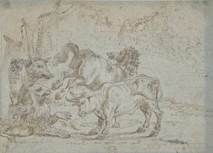 Hest, Tyr, Løve og Orne, 1600-tallet. af Unbekannt