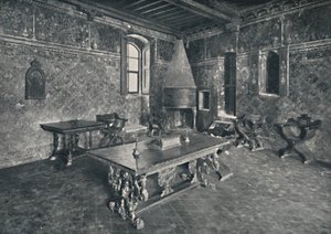 Interiør, Palazzo Davanzati - med florentinsk bord fra det sene 16. århundrede, 1928 af Unbekannt