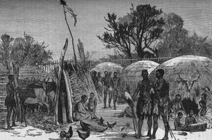 Interiør af en Zuli Kraal ved Tugela-floden, c1880 af Unbekannt