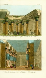 Det indre af Isis-templet på Philae Island, Nubien, og det indre af Ramses II