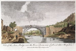 Jernbro over Severn ved Ironbridge, Coalbrookdale, England, bygget 1779 af Unbekannt