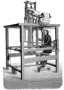 Jacquardvæv, med swags af hulkort, hvorfra mønster blev vævet, 1876 af Unbekannt