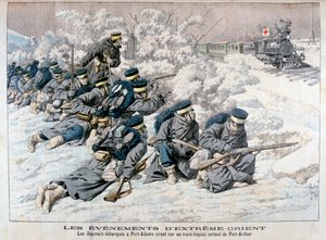 Japansk angreb på et hospitalstog nær Port Arthur, Manchuriet, den russisk-japanske krig, 1904 af Unbekannt