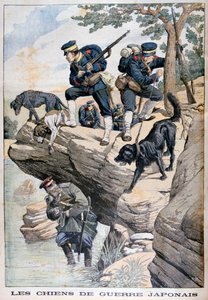 Japanske soldater med hunde finder en russer i skjul, Russisk-japansk krig, 1904 af Unbekannt