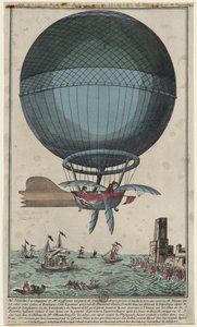 Jean Pierre Blanchard og John Jefferies ankommer til Calais efter at have krydset Den Engelske Kanal i en luftballon, 1785 af Unbekannt