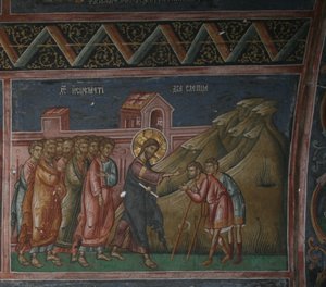Jesus helbreder to blinde mænd, 1300-tallet af Unbekannt