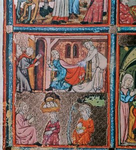 Josef og Potifars kone og Josef i fængsel tolker drømme, 1300-tallet af Unbekannt