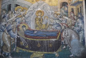 Kariye Camii (St Sauveur In Chora kirke) fresco: Dormition (Marias død), Istanbul, Turkiet af Unbekannt