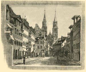 Karolinen-Strasse og St. Lawrence-kirken, Nürnberg, 1890. af Unbekannt