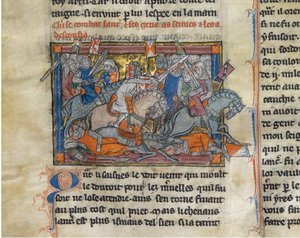 Kong Arthur kæmper mod sakserne fra Rochefoucauld-gralen af Unbekannt