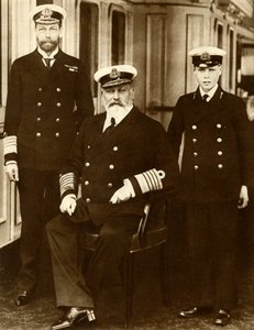 Kong Edward VII med sin søn George, Prince of Wales, og barnebarnet Prince Edward, 1910, 1935. af Unbekannt
