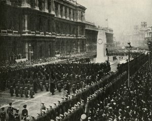 Kong George VI deltager i våbenstilstandsceremoni ved Cenotaph, Whitehall, 11. november 1936, 1937. af Unbekannt