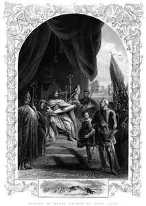 Kong John 1167-1216 underskriver Magna Carta ved Runnymede, 1215 af Unbekannt