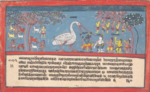 Krishna dræber Bakasura, Tranedæmonen... fra en spredt Bhagavata Purana..., 1800-1825. af Unbekannt