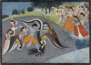 Krishna Subadung Kalia, The Snake Demon: Folio fra en Bhagavata Purana Series, ca. 1785. af Unbekannt