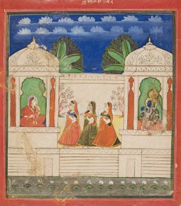 Krishna og Radha i to pavilloner, 1800-tallet af Unbekannt