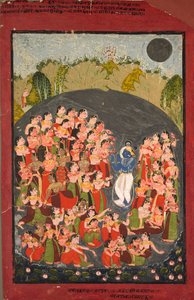 Krishna og Gopierne samles til Rasamandala, ca. 1720-1730. af Unbekannt