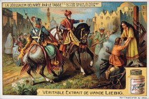 La Jerusalem delivree par le Tasse, Clorinde reddet fra at brænde. 19. århundrede af Unbekannt