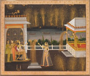 Damer fejrer Diwali, ca. 1760. af Unbekannt